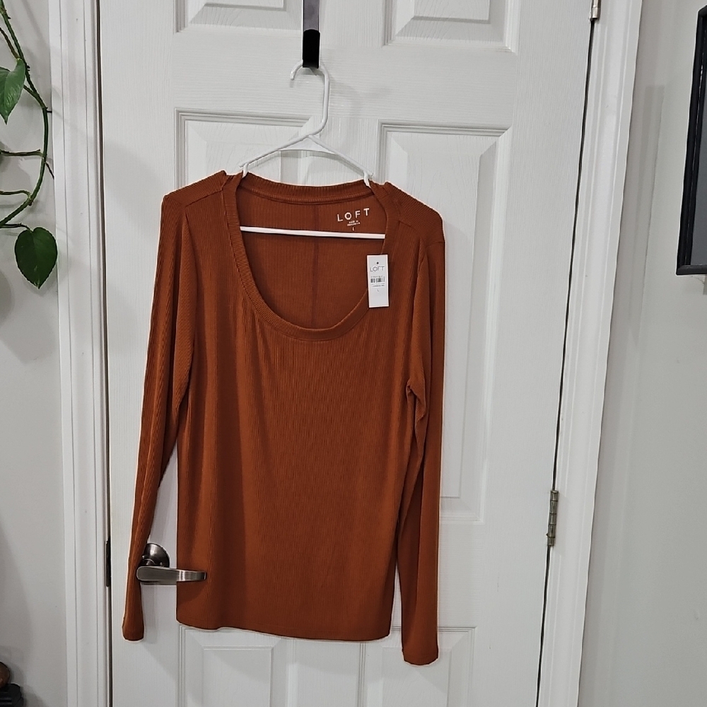 LOFT Orange Fitted Blouse with Long Sleeves